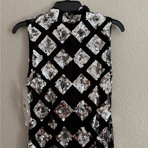 NWT French Connection Axel Embellished Sequin Dress In Black/Silver Midi - Picture 6 of 11